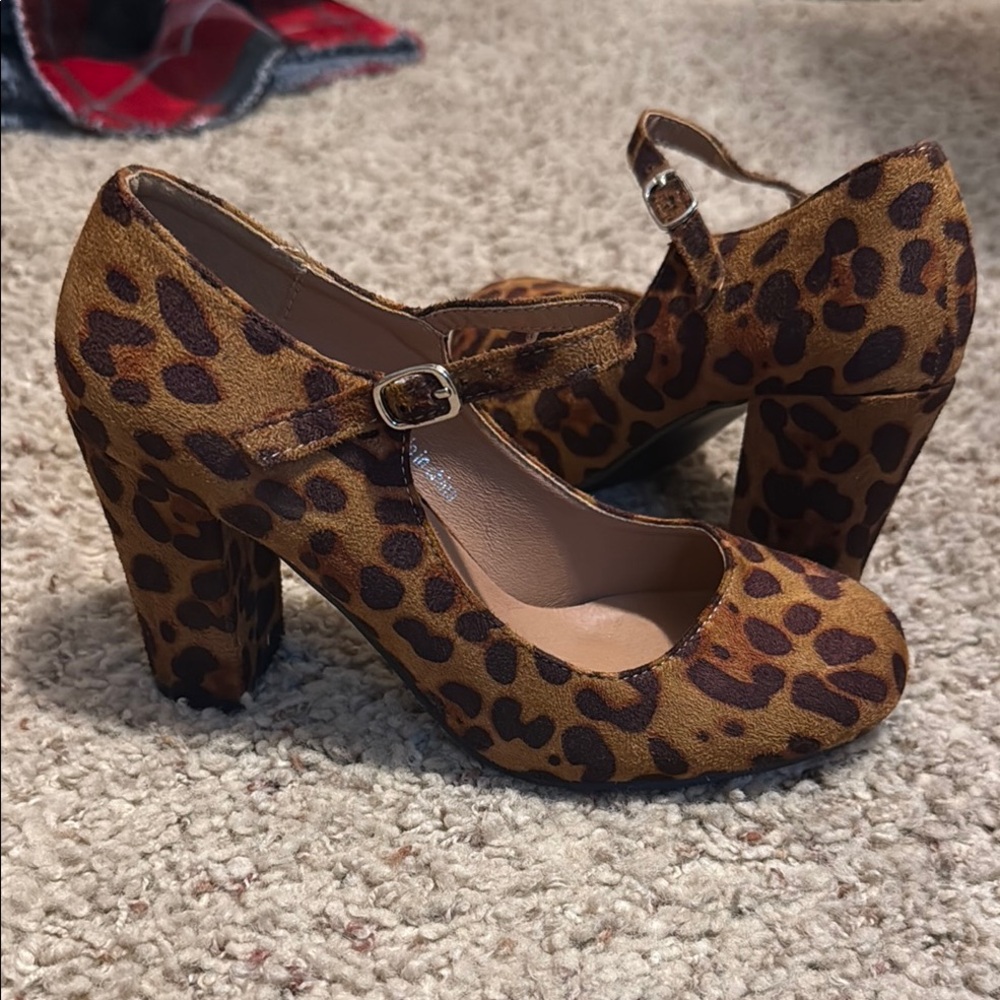Leopard Block Heel Mary Jane Shoes